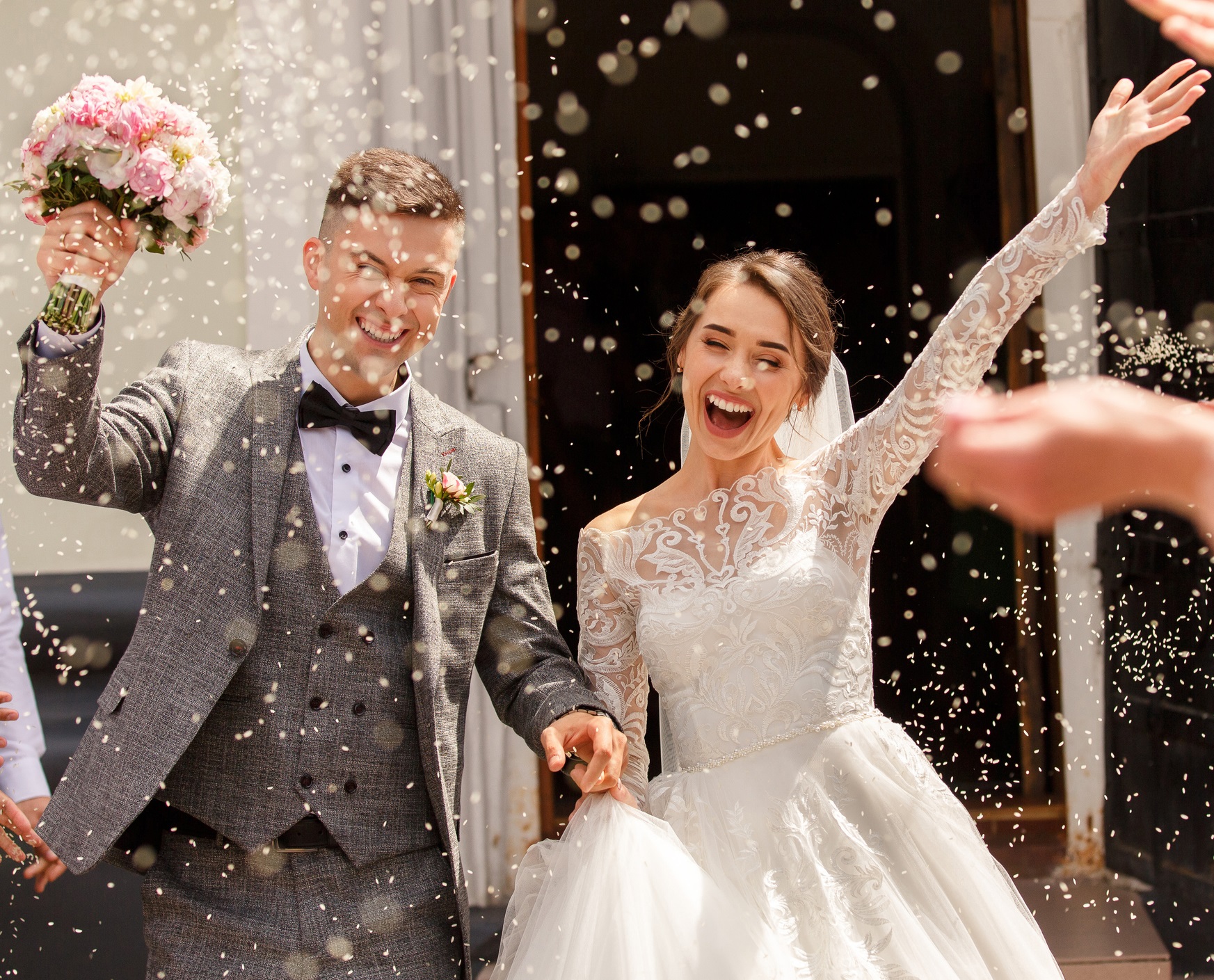 Newly Married Couple With Confetti